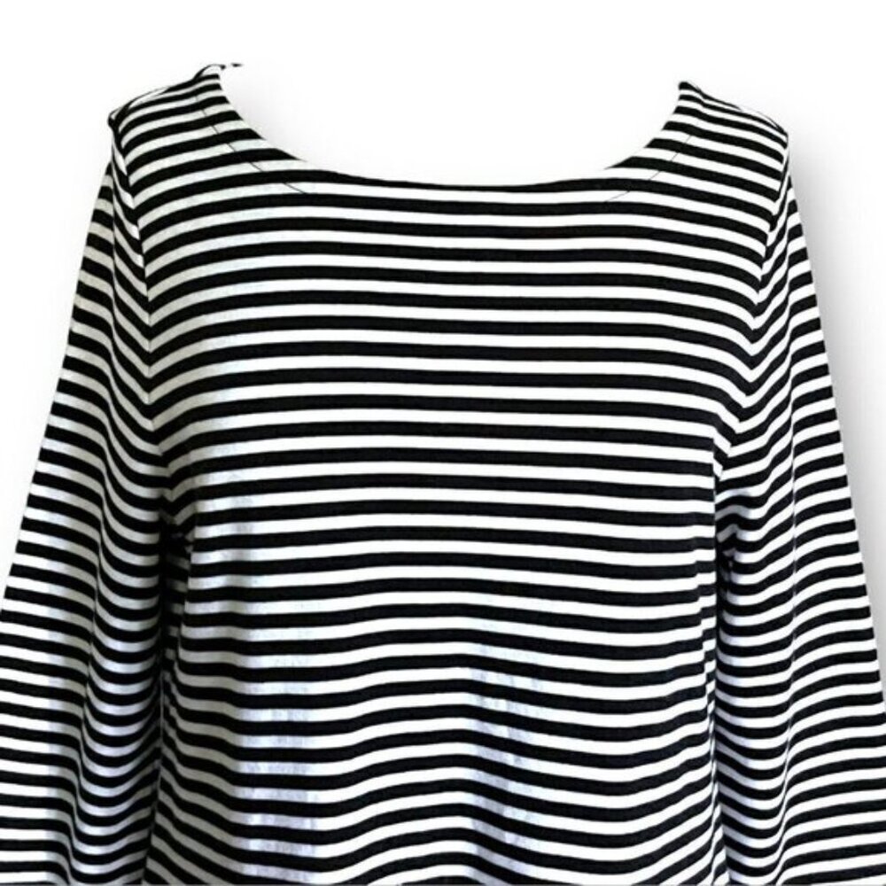 Talbots Womens Tunic Top Sz L Black White Stripe Cotton Pullover Blouse Nautical - Picture 3 of 6